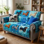 Dachshund Pack on Bright Blue Sofa Cover