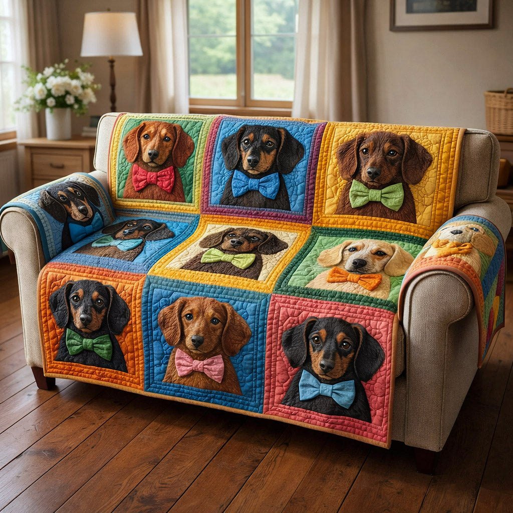Dachshunds in Bow Ties Portrait Blocks Sofa Cover