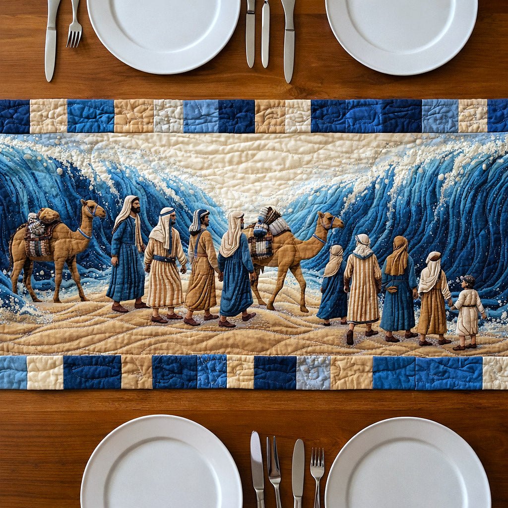 Dancers and Camel on Blue Blocks Table Runner