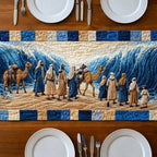 Dancers and Camel on Blue Blocks Table Runner