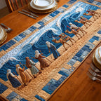 Travelers Along Blue and Gold Stripes Table Runner
