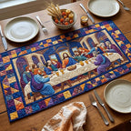 Last Supper on Blue Patchwork Table Runner