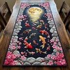 Koi and Cherry Blossoms on Black Table Runner