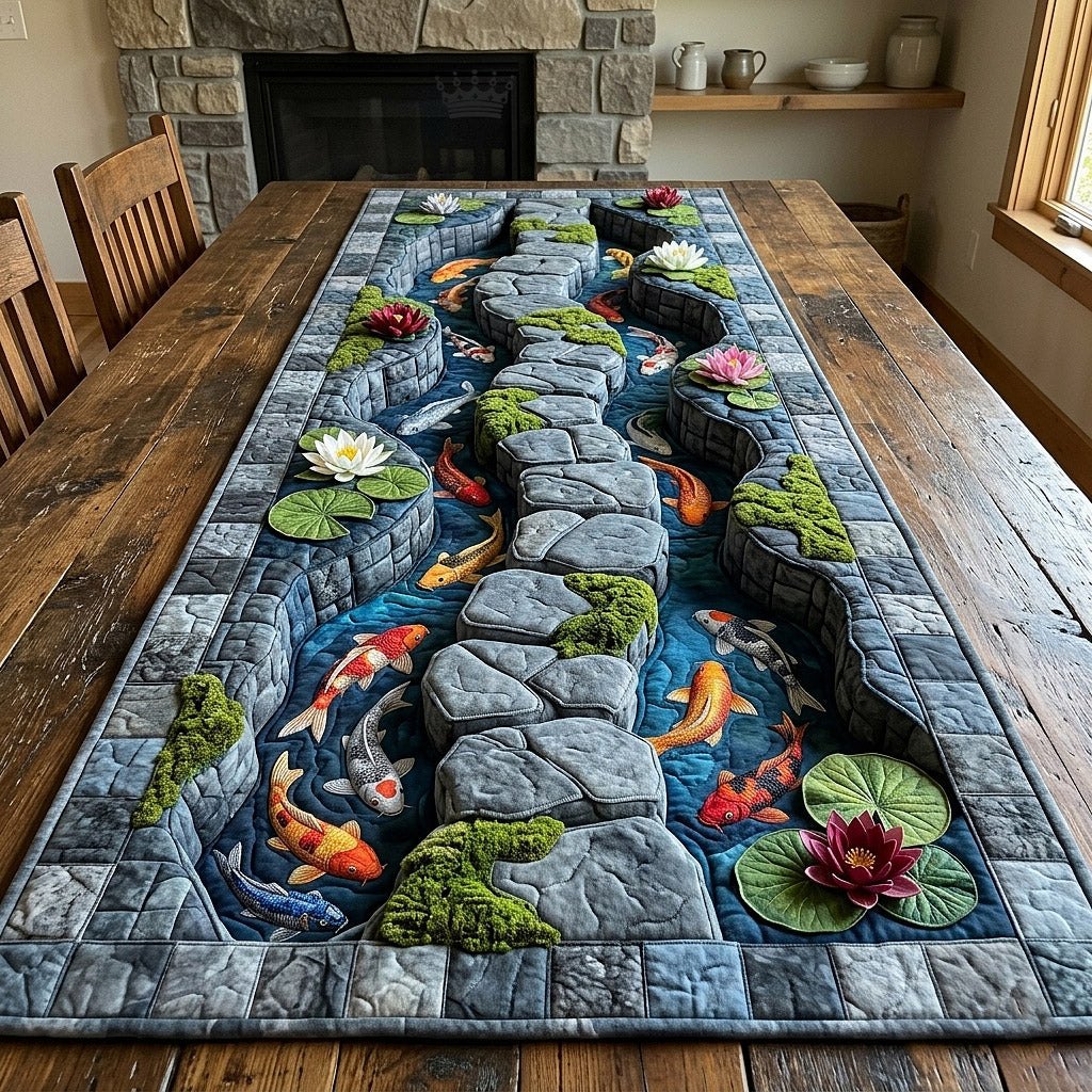 Koi in a Stone Stream Table Runner