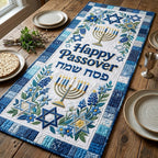 Happy Passover with Menorah and Star Table Runner
