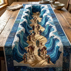 Travelers with Camels on Golden Sand Table Runner