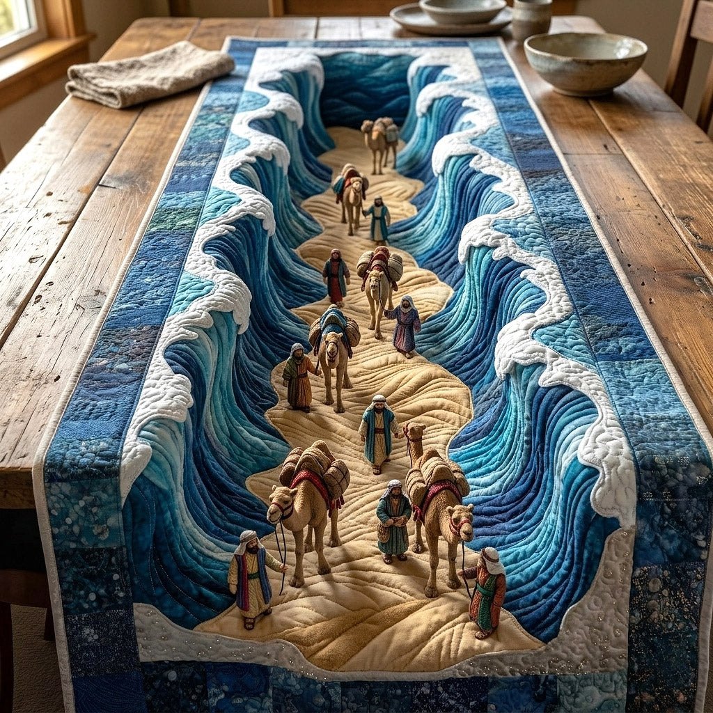Travelers with Camels on Golden Sand Table Runner