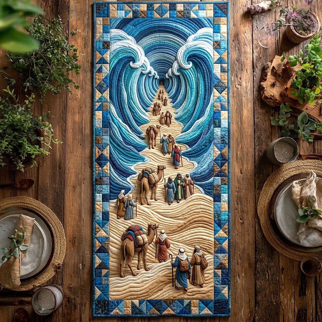 Crowd Walking Toward Blue Horizon Table Runner