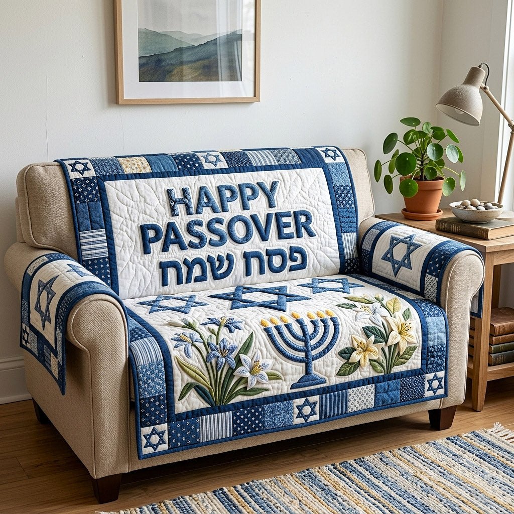 Happy Passover with Menorah and Stars Sofa Cover