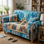 Travelers Between the Blue Waves Sofa Cover