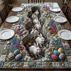 Bunnies Among Stone Wall Flowers Table Runner