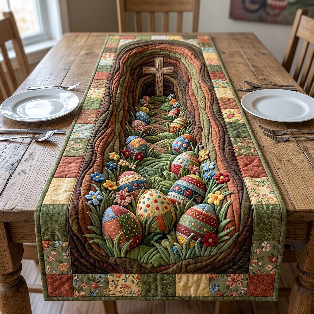 Painted Eggs on Woodland Path Table Runner