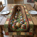 Painted Eggs on Woodland Path Table Runner