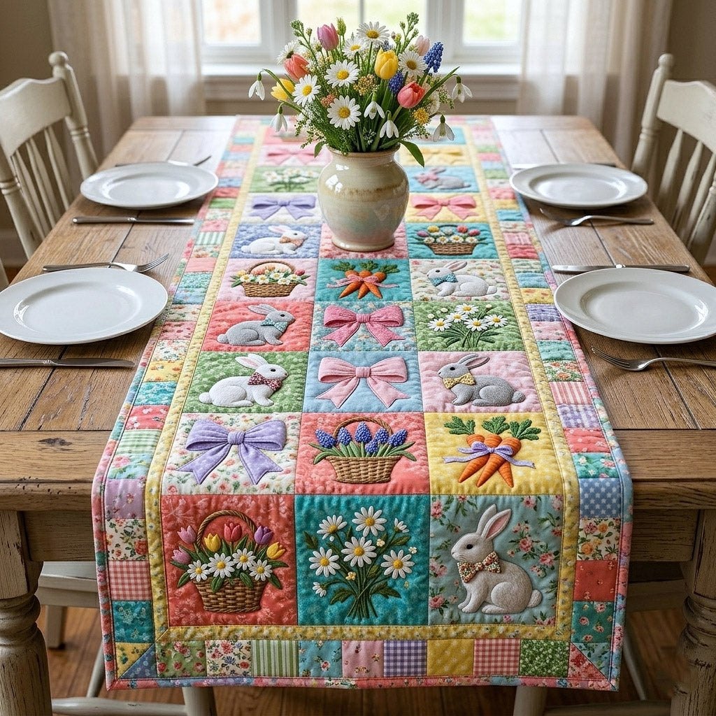 Bunny and Bow Patchwork Squares Table Runner