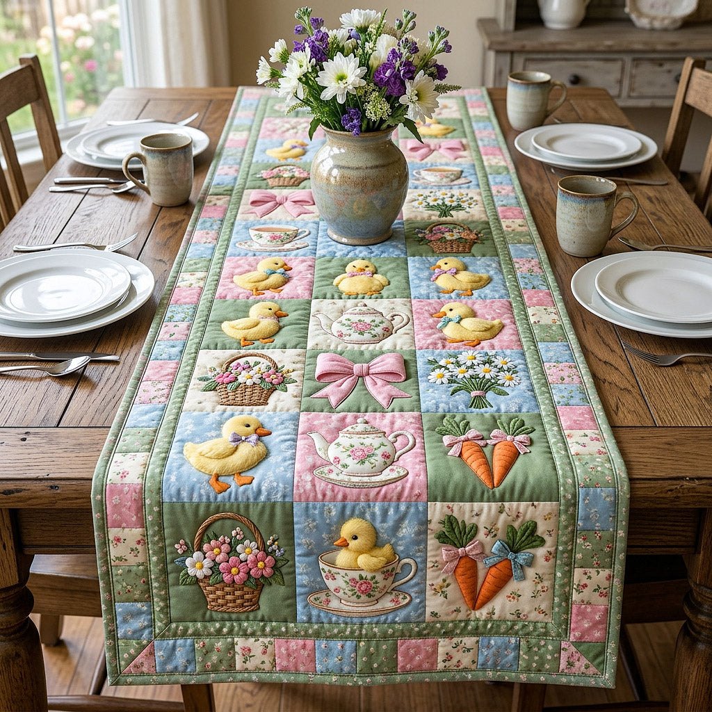 Chicks and Carrots in Pastel Blocks Table Runner