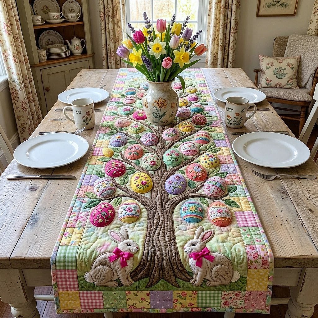 Egg Tree with Bunnies and Bows Table Runner