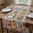 White Bunnies and Carrot Baskets Table Runner