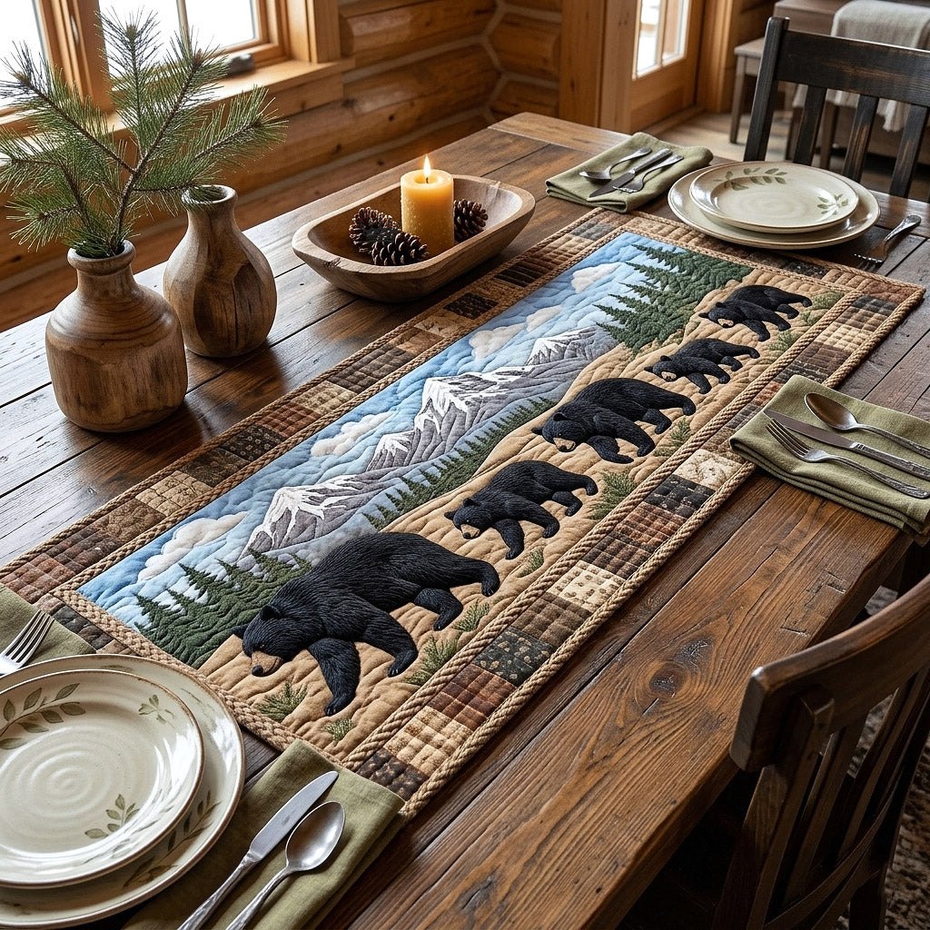 Black Bears Before the Mountains Table Runner