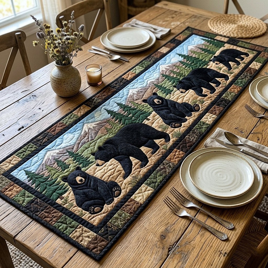 Black Bears Along the Pine Ridge Table Runner