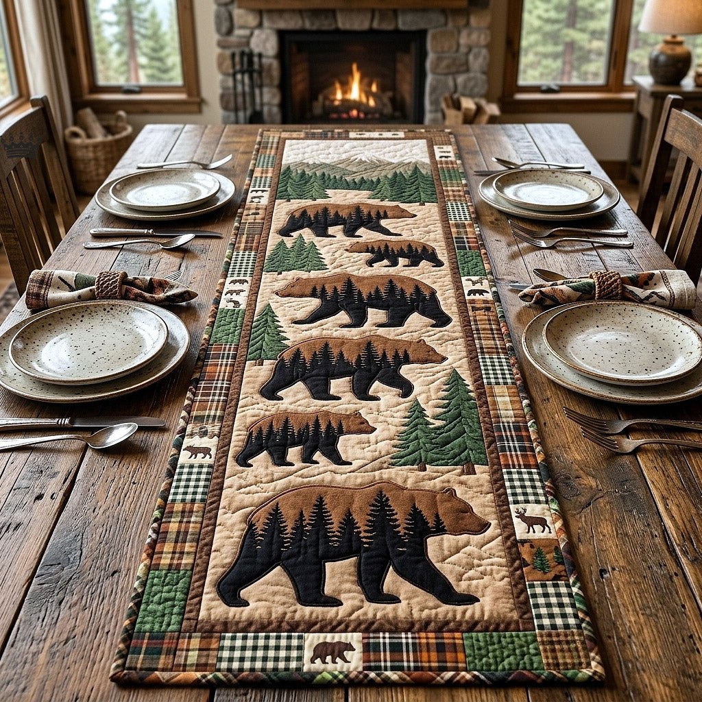 Bear Silhouettes in Patchwork Blocks Table Runner
