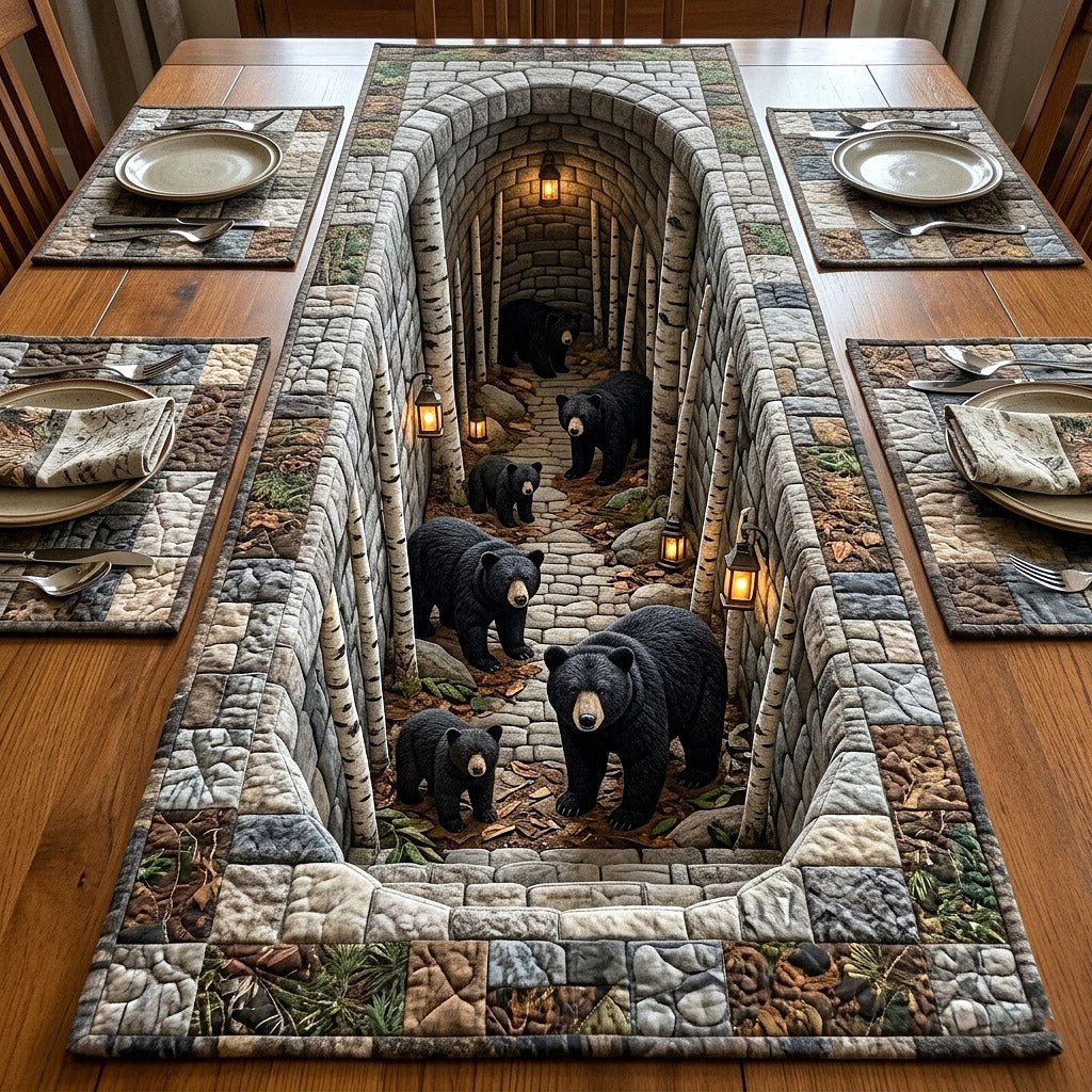 Bears in a Stone Corridor Table Runner