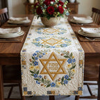 Star of David with Blue Flowers Table Runner