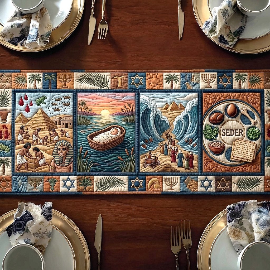 Passover Story Blocks with Pyramids Table Runner