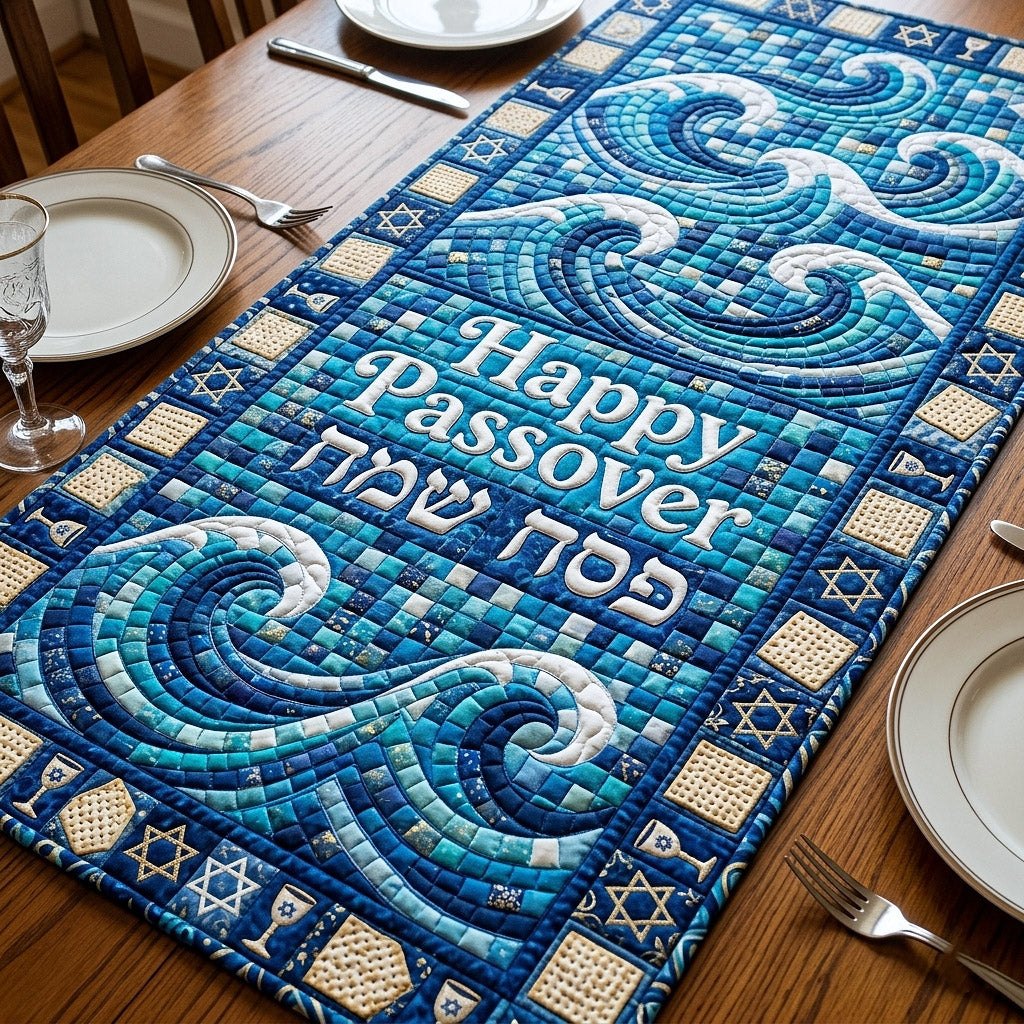 Happy Passover with Wave Swirls Table Runner
