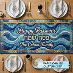 Happy Passover on Blue Waves Table Runner