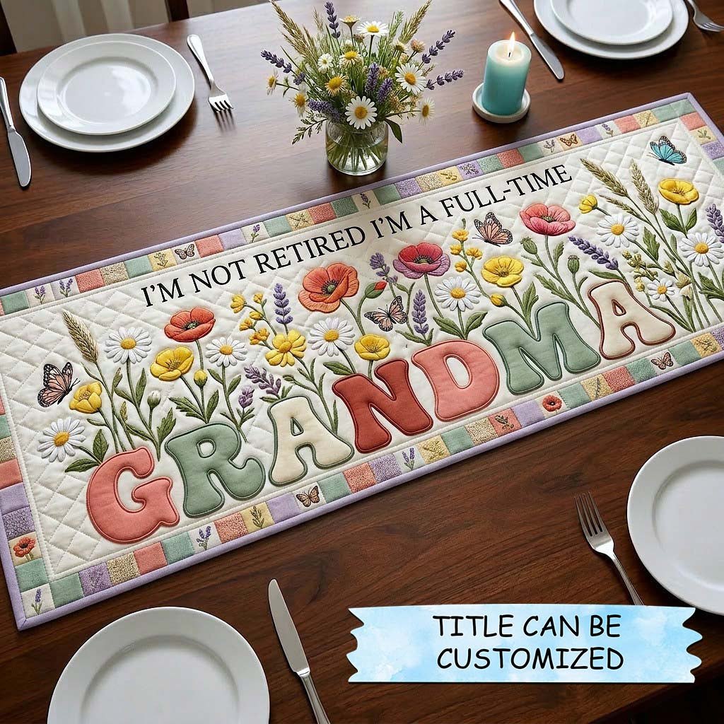 Full Time Grandma with Wildflowers Table Runner