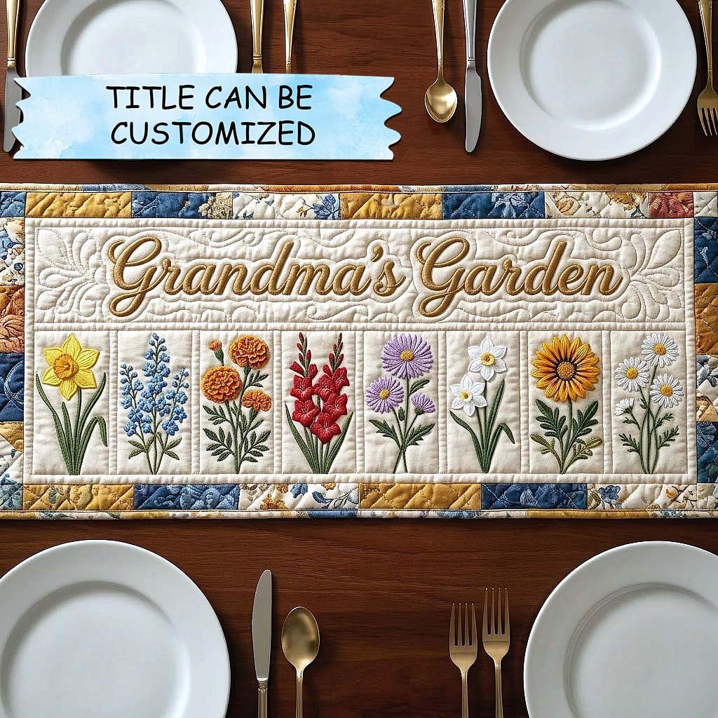 Grandmas Garden Flower Blocks Table Runner