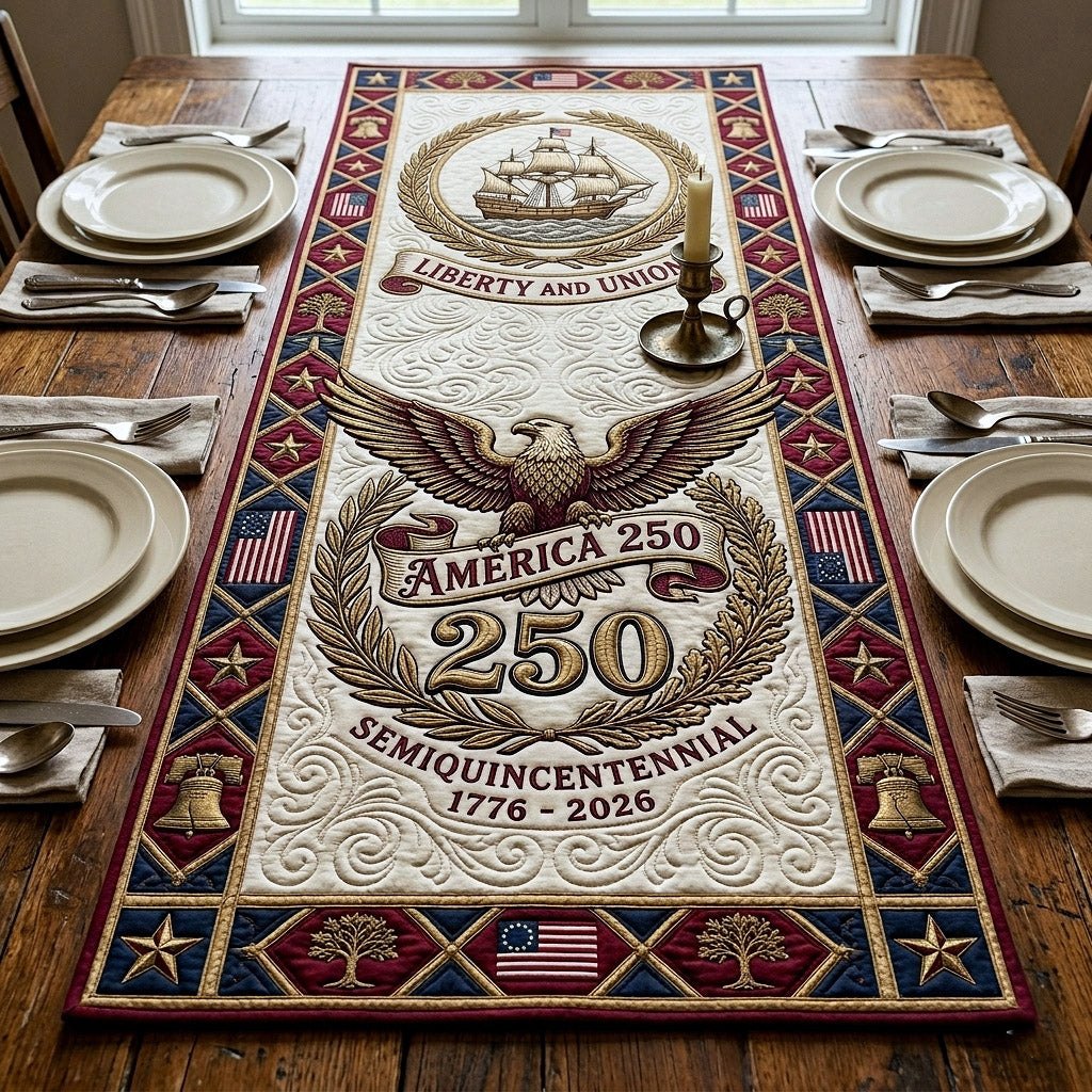 America 250 Semiquincentennial Bell Medallion Table Runner