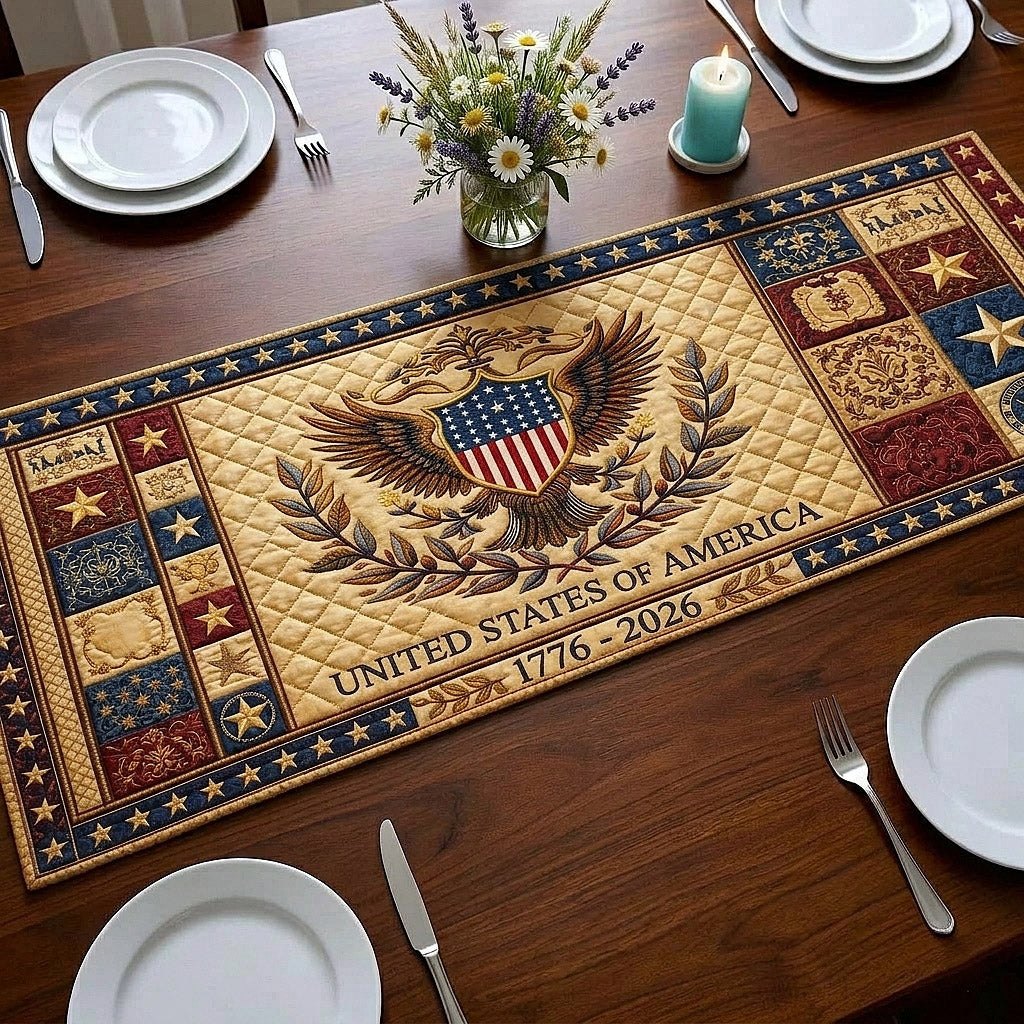 Eagle Shield on Dark Red Border Table Runner