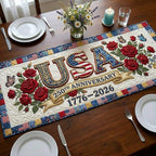 USA 250th Anniversary with Red Roses Table Runner