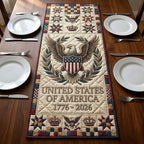Eagle Shield Emblem on Cream Table Runner
