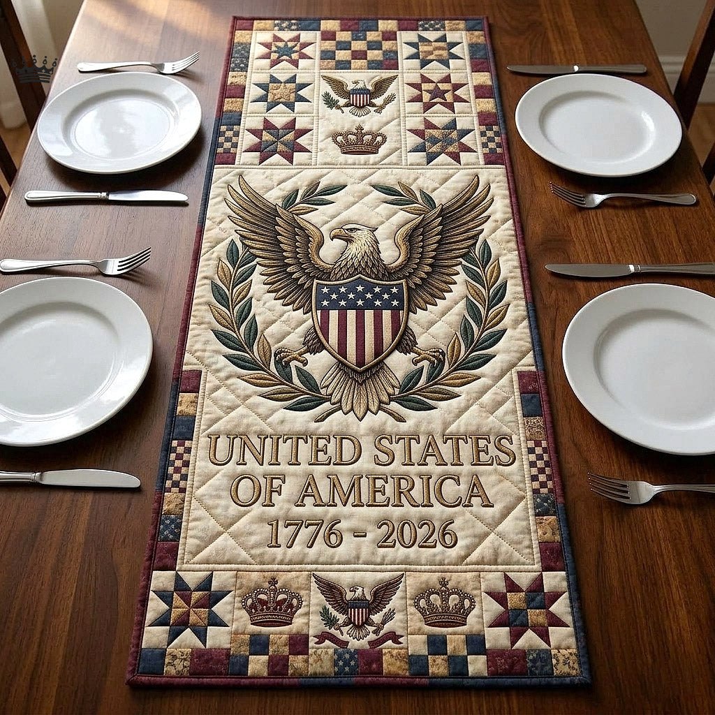 Eagle Shield Emblem on Cream Table Runner
