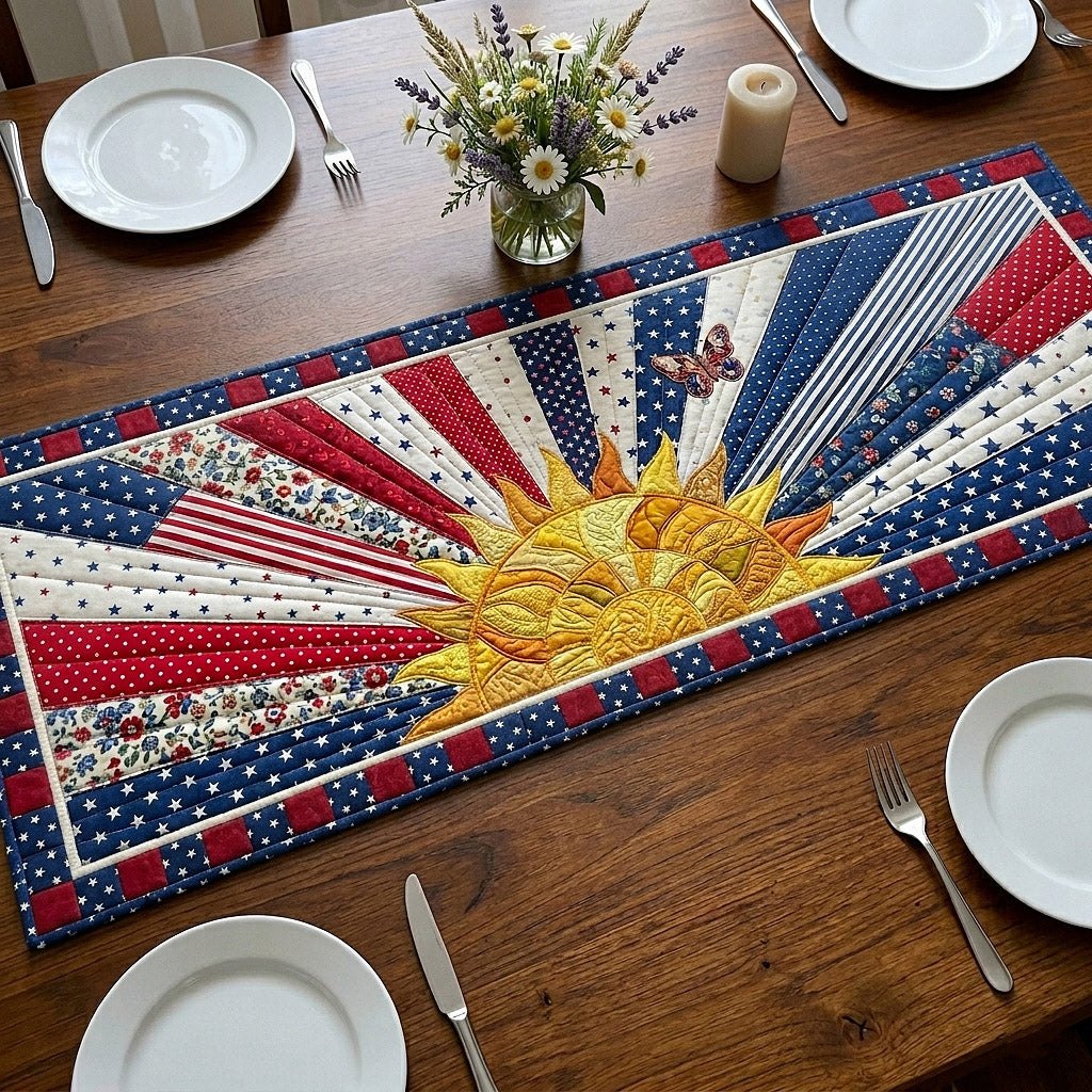Golden Sun with Flag Rays Table Runner