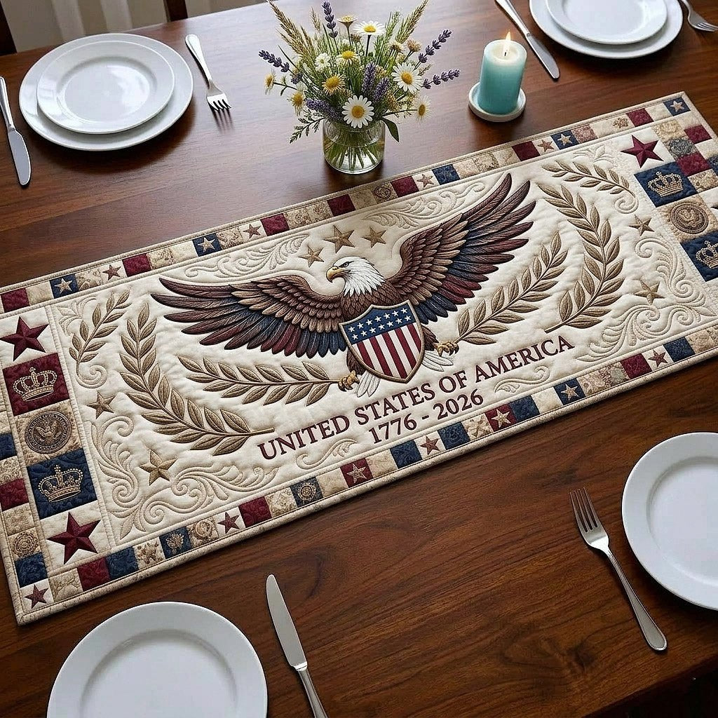 Eagle with Laurel Wreath on Cream Table Runner