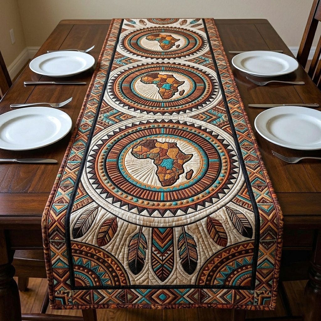 Africa Map Medallions with Ornate Border Table Runner