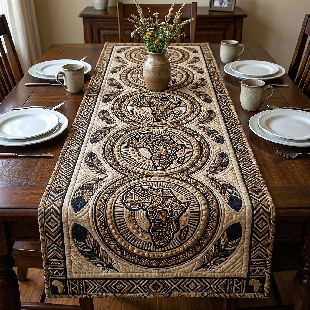 Africa and Buffalo on Beige Mosaic Table Runner