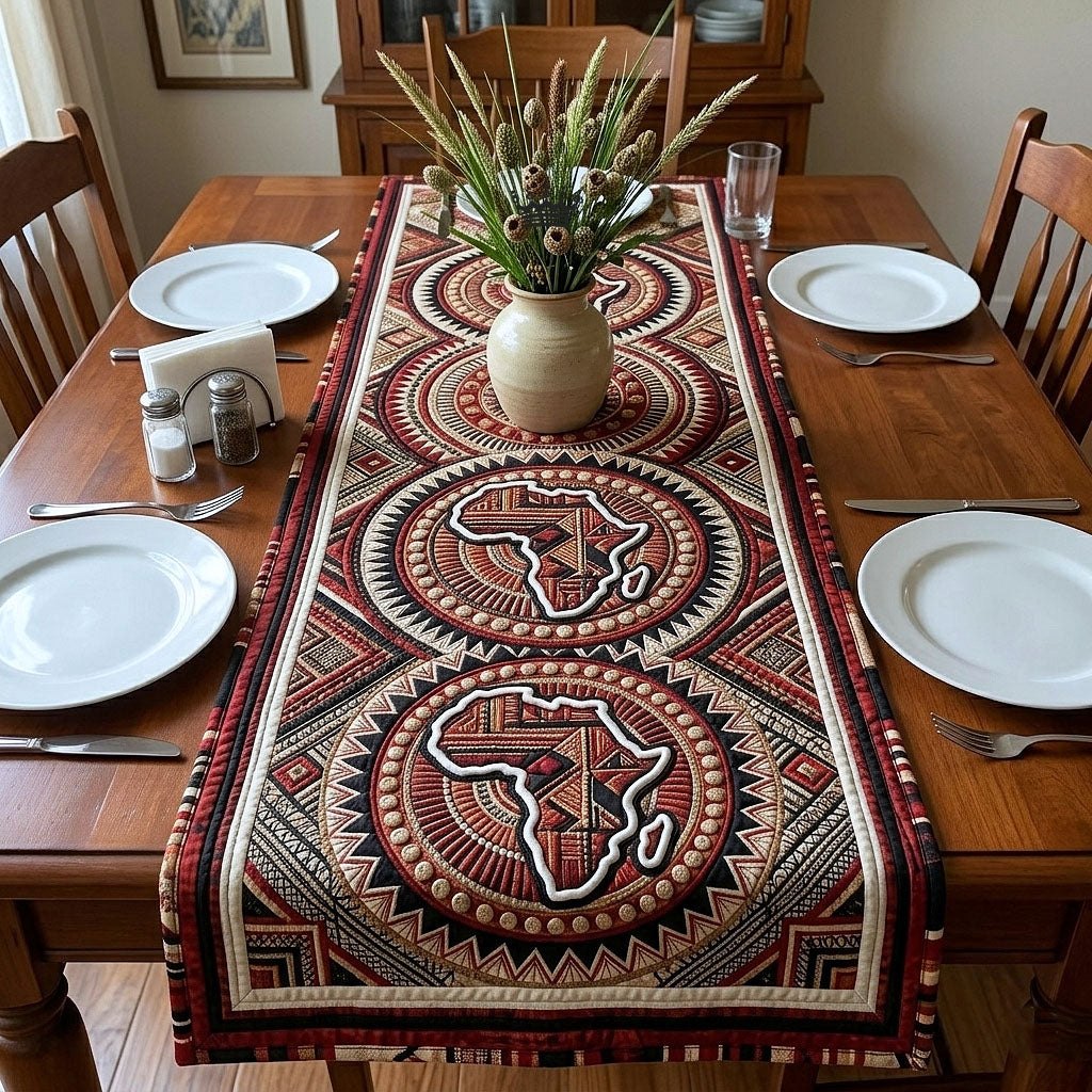 Africa Maps in Red and Cream Table Runner