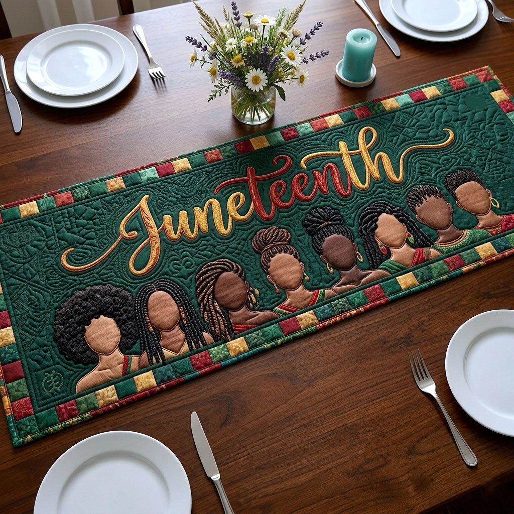 Juneteenth with Women on Green Table Runner