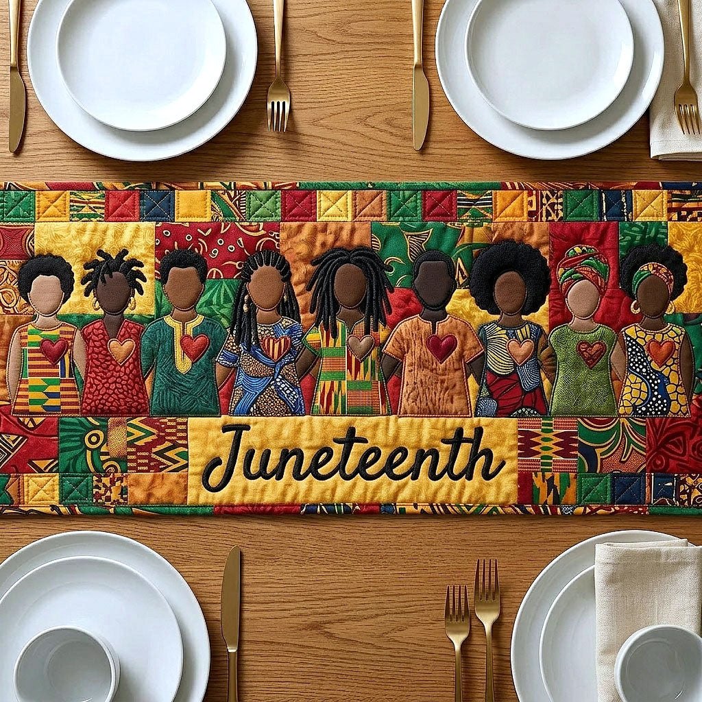Juneteenth on Red Patchwork Table Runner