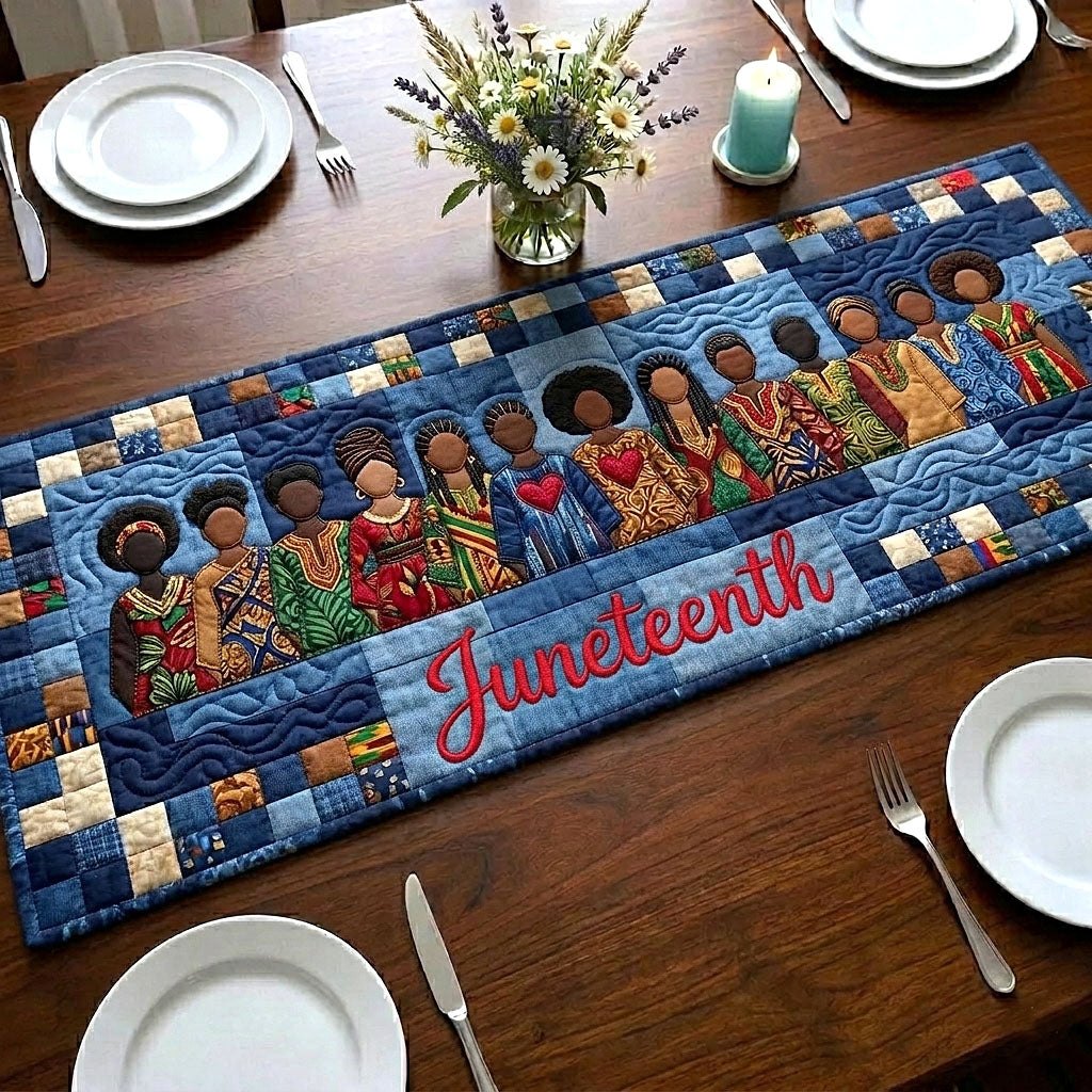 Juneteenth on Blue Patchwork Table Runner