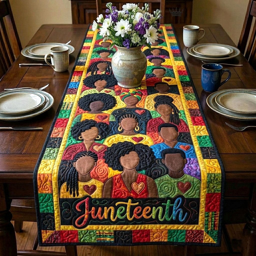 Juneteenth on Black and Gold Table Runner