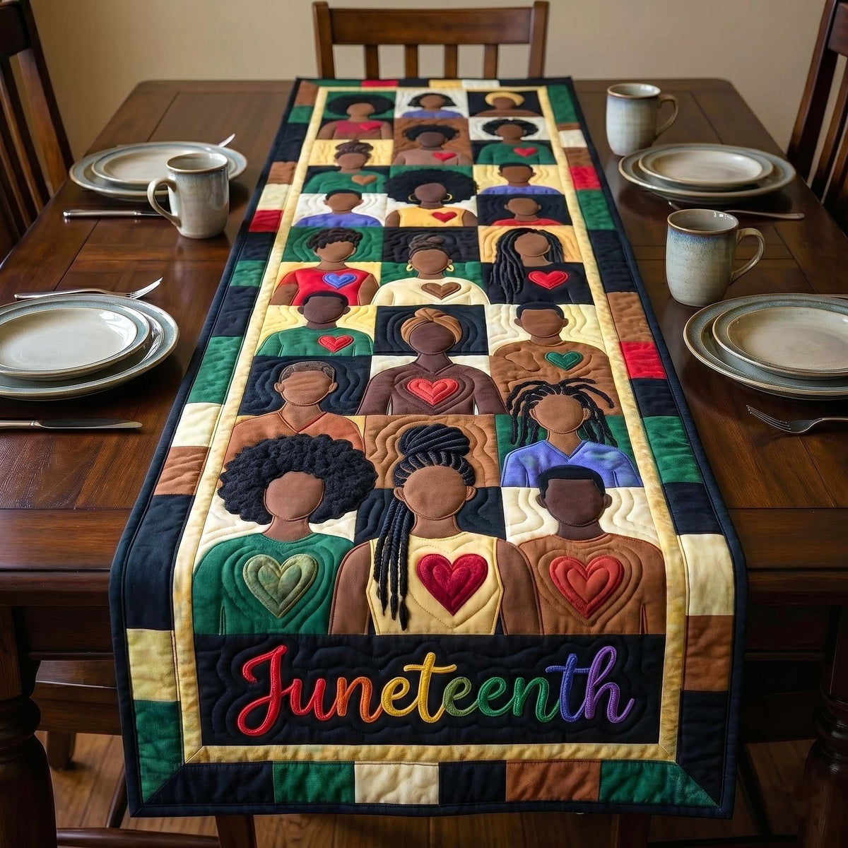 Juneteenth on Navy Blocks Table Runner