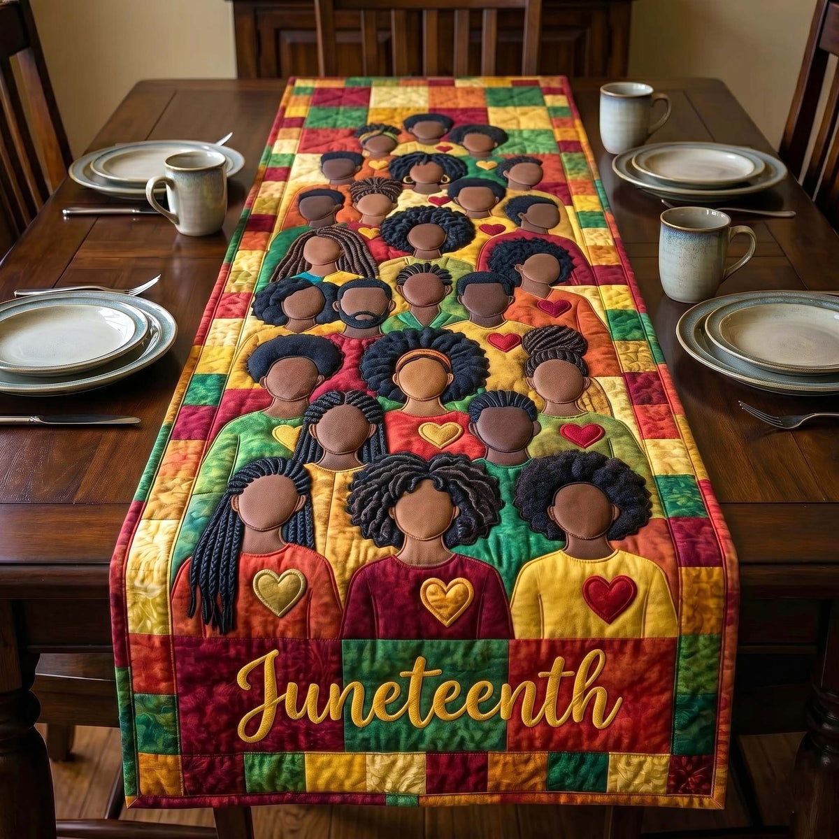 Juneteenth on Red and Green Blocks Table Runner