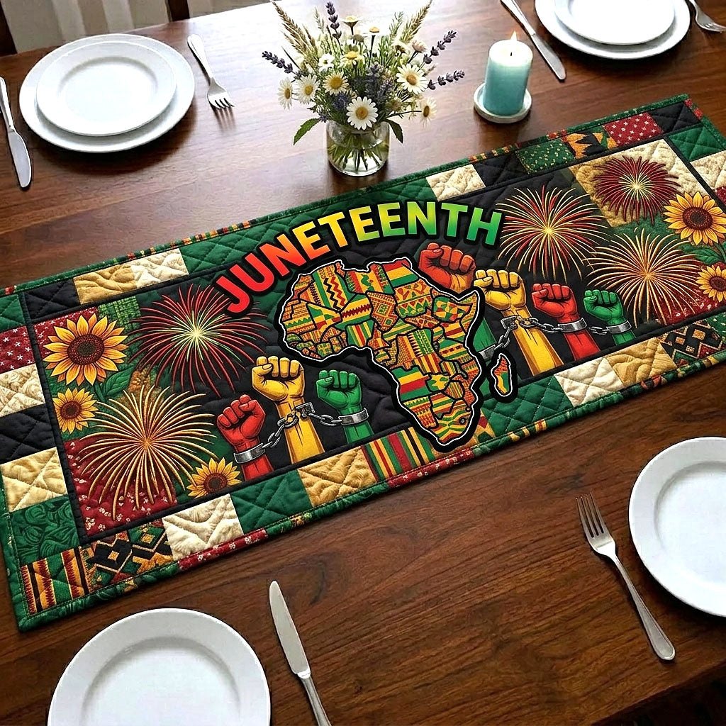 Juneteenth Fists and Fireworks Table Runner