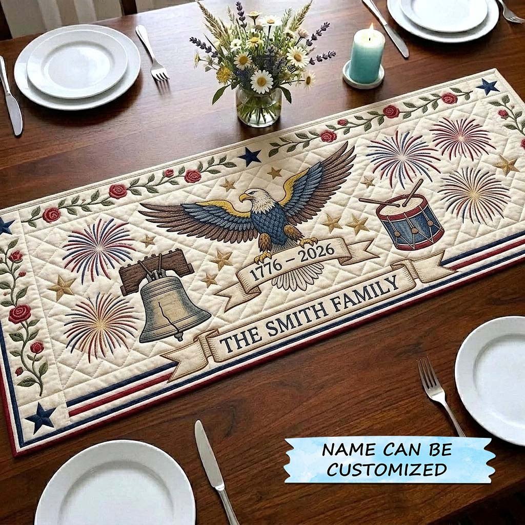 Liberty Bell and Eagle with Fireworks Table Runner