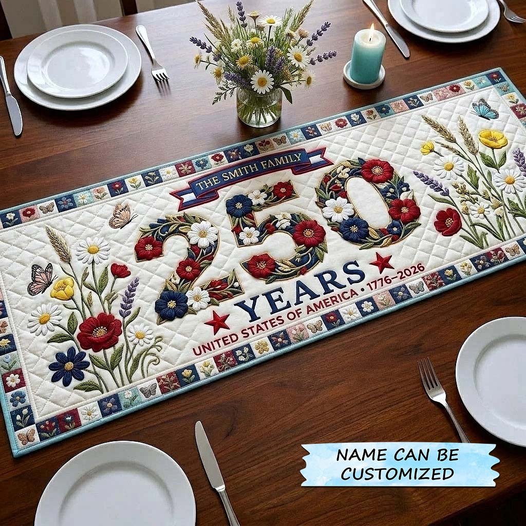 250 Years with Wildflower Border Table Runner